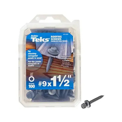 Roofing Screw, #9 Thread, Coarse Thread, Hex Drive, Sharp Point, Steel, Zinc, 100 PK Light Gray - pack of 100