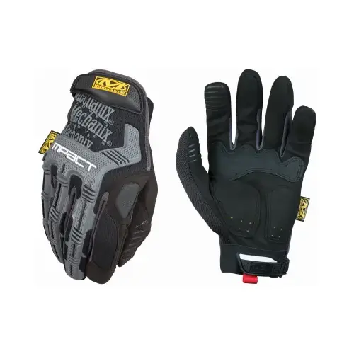 Impact Gloves, Men's, M, 9 in L, Reinforced Thumb, Hook-and-Loop Cuff, Synthetic Leather Black/Gray