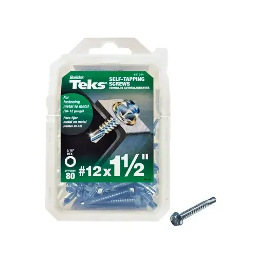 Screw, #12 Thread, 1-1/2 in L, Coarse Thread, Hex Drive, Self-Drilling, Self-Tapping Point, Steel, Zinc - pack of 80 Screw, #12 Thread, 1-1/2 in L, Coarse Thread, Hex Drive, Self-Drilling, Self-Tapping Point, Steel, Zinc - pack of 80