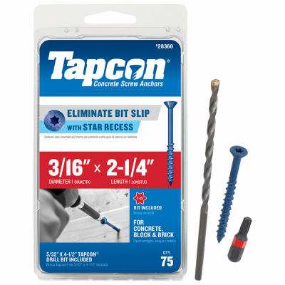 Tapcon 28360 SCREW MASONRY PH 3/16X2-1/4 Climaseal - pack of 75