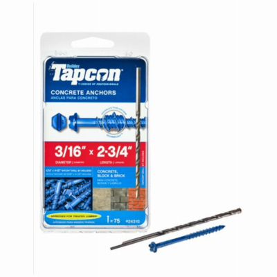 Buildex Tapcon 24310 Screw Anchor, Hex Drive, Steel, Climaseal, 75 PK - pack of 75