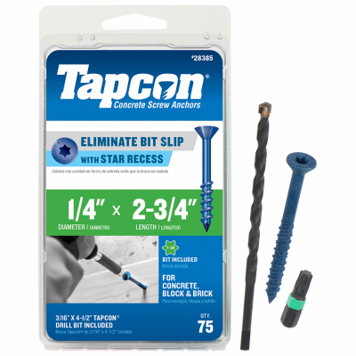 Tapcon 28385 Concrete Screws 2-3/4" L Star Flat Head High/Low Climaseal