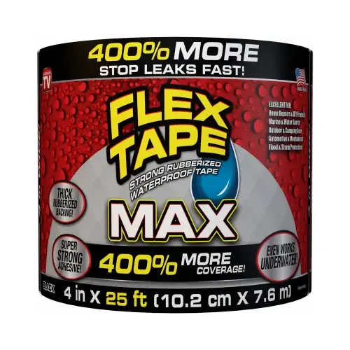 Waterproof Tape, 25 ft L, 4 in W, Rubber Backing, Black Waterproof Tape, 25 ft L, 4 in W, Rubber Backing, Black