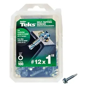 Teks 21340 Screw, #12 Thread, 1 in L, Coarse Thread, Hex Drive, Self-Drilling, Self-Tapping Point, Steel, Zinc, 100 PK - pack of 100
