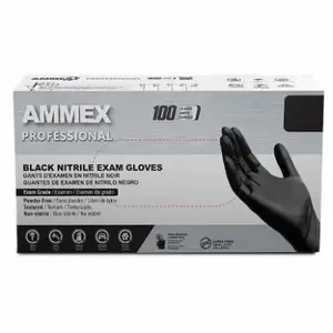 Ammex ABNPF44100 Disposable Exam Gloves Professional Nitrile Medium Black Powder Free Chlorinated