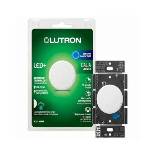 Dalia LED+ White 150W Single-Pole/3-Way LED Illuminated Rotary Light Dimmer Switch