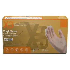 X3 GPX346100 Disposable Gloves Vinyl Large Clear Powder Free Polymer Coated