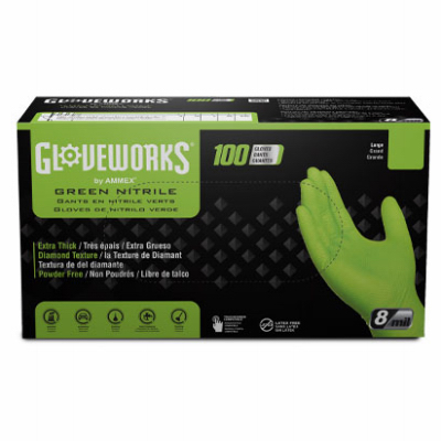 Ammex GWGN49100 Green Powder Free Disposable Gloves - Industrial Grade - Diamond Finish