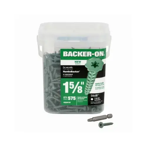 Screw, #9 Thread, 1-5/8 in L, Serrated Thread, Torx Drive, Sharp Point, Steel, Zinc, 575 PAIL Green - pack of 575 Screw, #9 Thread, 1-5/8 in L, Serrated Thread, Torx Drive, Sharp Point, Steel, Zinc, 575 PAIL Green - pack of 575