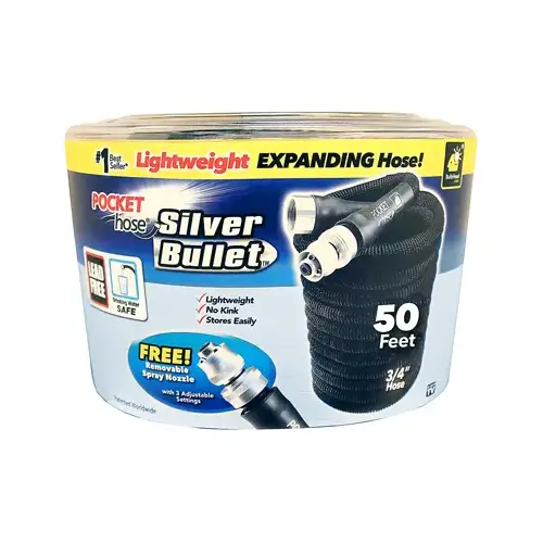 Silver Bullet Expanding Garden Hose, 3/4 in, 50 ft L, Plastic, Black Silver Bullet Expanding Garden Hose, 3/4 in, 50 ft L, Plastic, Black