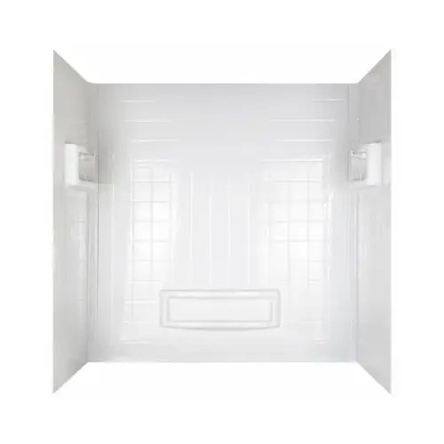 Distinction Series Bathtub Wall Set, 31-1/4 in L, 55-3/4 to 60 in W, 60 in H, Polycomposite, Tile Wall White Distinction Series Bathtub Wall Set, 31-1/4 in L, 55-3/4 to 60 in W, 60 in H, Polycomposite, Tile Wall White