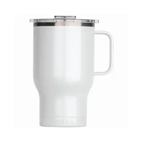 Traveler Series Coffee Mug, 24 oz Capacity, Whale Tail Flip Lid, Stainless Steel, Pearl, Insulated