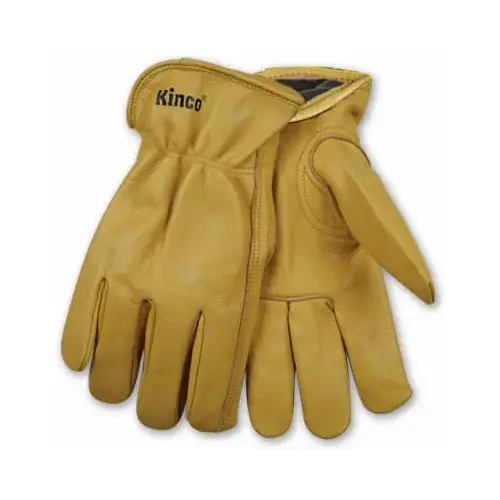 Driver Gloves, Men's, M, 10-1/2 in L, Keystone Thumb, Easy-On Cuff, Cowhide Leather, Gold Pair Driver Gloves, Men's, M, 10-1/2 in L, Keystone Thumb, Easy-On Cuff, Cowhide Leather, Gold Pair