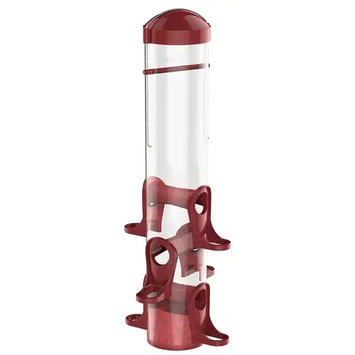Red Plastic 1.6 Lb. Capacity Tube Bird Feeder