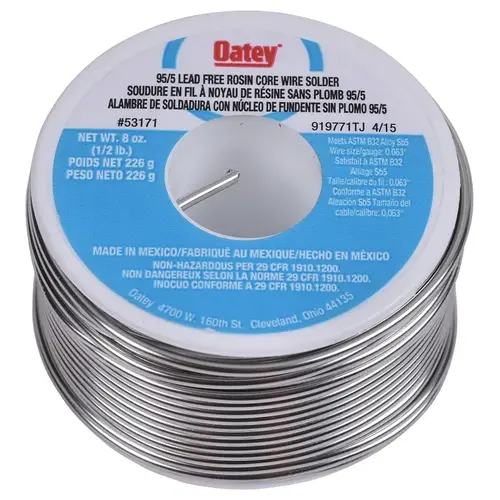 Rosin Core Wire Solder, 1/2 lb, Solid, Silver, 450 to 464 deg F Melting Point Rosin Core Wire Solder, 1/2 lb, Solid, Silver, 450 to 464 deg F Melting Point