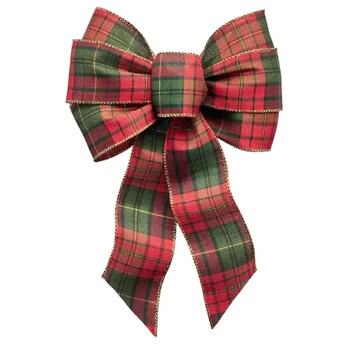Gift Bow, 8-1/2 x 14 in, Hand Tied Design, Cloth, Black/Green/Gold/Red - pack of 12 Gift Bow, 8-1/2 x 14 in, Hand Tied Design, Cloth, Black/Green/Gold/Red - pack of 12