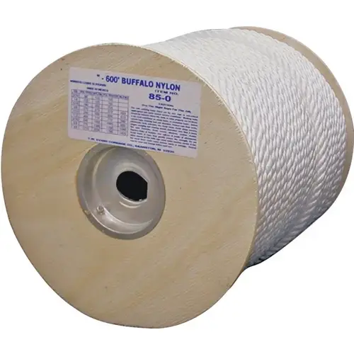 Rope, 1/2 in Dia, 600 ft L, 704 lb Working Load, Nylon, White Rope, 1/2 in Dia, 600 ft L, 704 lb Working Load, Nylon, White