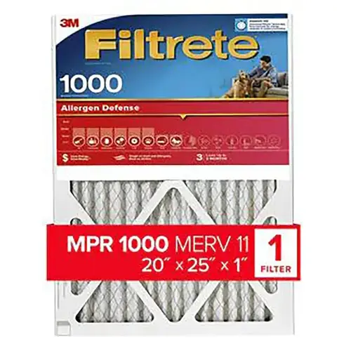 20 In. x 25 In. x 1 In. 1000/1085 MPR Allergen Defense Furnace Filter, MERV 11 20 In. x 25 In. x 1 In. 1000/1085 MPR Allergen Defense Furnace Filter, MERV 11