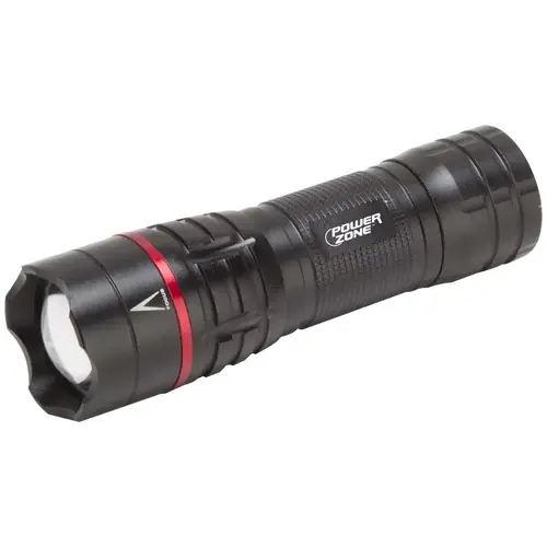 Tactical Flashlight, AAA Battery, LED Lamp, 500 Lumens, 140 m Beam Distance, 2.5 hrs Run Time Black with Red Ring