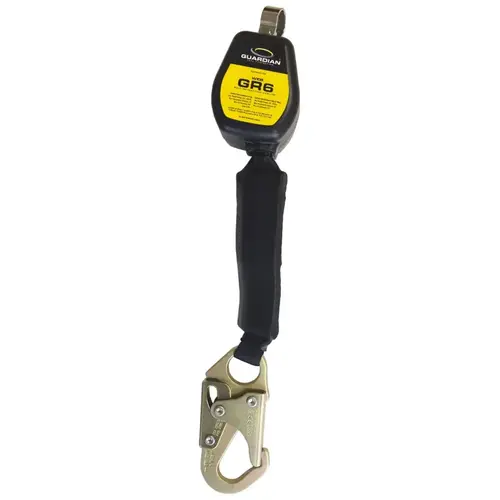 GR6 SRL Series Self-Retracting Lifeline, 130 to 420 lb, 6 ft L Line, 1-Leg Black/Gold