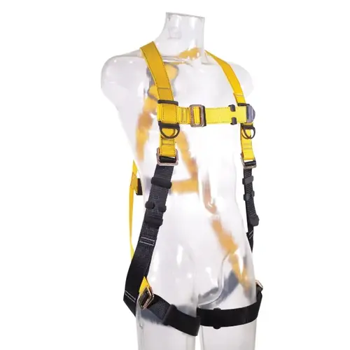 1 Series Full Body Harness, XL/2XL, 130 to 420 lb, Polyester Webbing, Black/Yellow