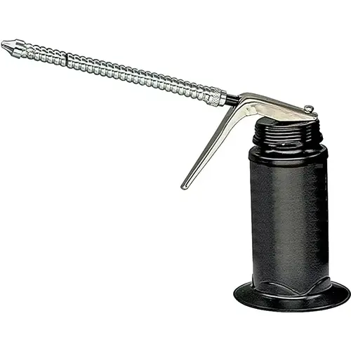 Pistol Pump Oiler, 6 oz Capacity, 5-1/4 in H, Flexible Spout, Steel, Epoxy-Coated Pistol Pump Oiler, 6 oz Capacity, 5-1/4 in H, Flexible Spout, Steel, Epoxy-Coated