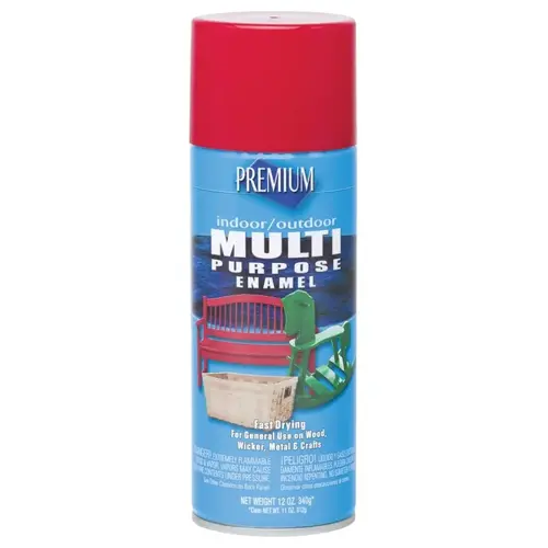 Enamel Spray Paint, Gloss, Bright Red, 12 oz, Aerosol Can