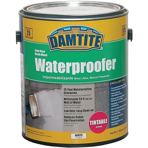 Latex Waterproofer, White, Liquid, 1 gal Pail