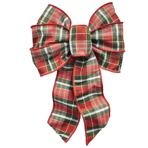 Gift Bow, 8-1/2 x 14 in, Hand Tied Design, Cloth, Green/Gold/Red/White - pack of 12