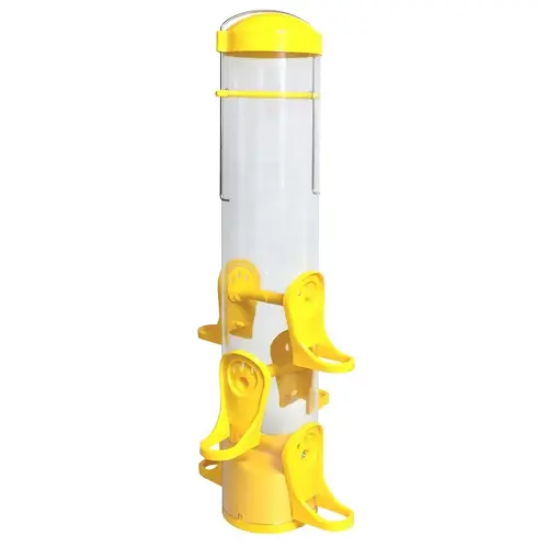 Thistle Bird Feeder, 15 in H, 1.1 qt, Plastic, Clear Yellow, Hanging Mounting