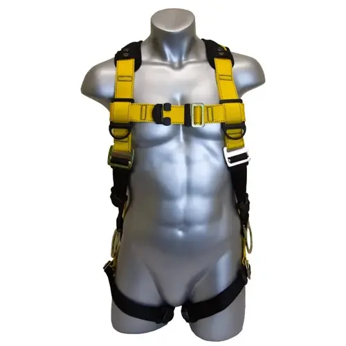 3 Series Full Body Harness, XL/2XL, 130 to 420 lb, Polyester Webbing, Black/Yellow