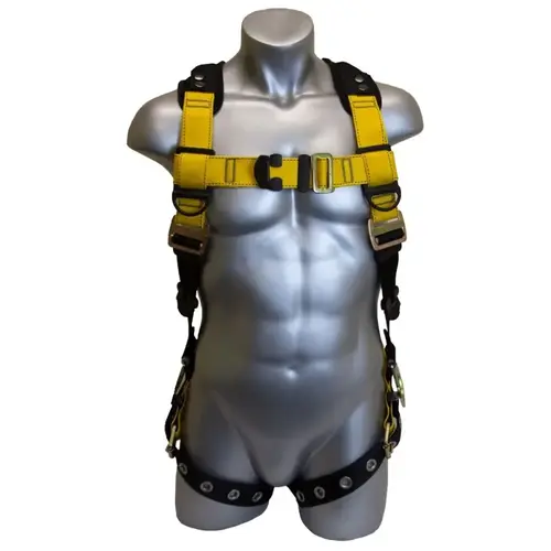 3 Series Full Body Harness, XL/2XL, 130 to 420 lb, Polyester Webbing, Black/Yellow