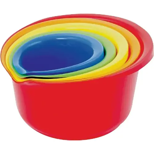Mixing Bowl Set, 0.9, 1.5, 2.5, 4, 5.5 qt Capacity, Plastic, Assorted Mixing Bowl Set, 0.9, 1.5, 2.5, 4, 5.5 qt Capacity, Plastic, Assorted