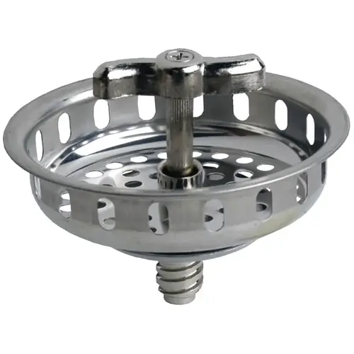 Basket Strainer, 3-1/2 in Dia, Stainless Steel, Chrome, For: Universal Spin-N-Grin Strainer Basket Strainer, 3-1/2 in Dia, Stainless Steel, Chrome, For: Universal Spin-N-Grin Strainer
