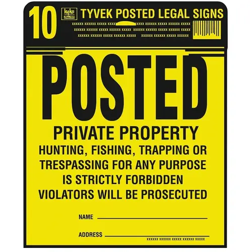 Legal Sign Kit, Square, Black Legend, Yellow Background, Tyvek, 11 in W x 11 in H Dimensions - pack of 10 Legal Sign Kit, Square, Black Legend, Yellow Background, Tyvek, 11 in W x 11 in H Dimensions - pack of 10