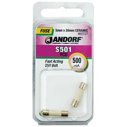 Fast Acting Fuse, 500 mA, 250 V, 1500 A Interrupt, Ceramic Body Fast Acting Fuse, 500 mA, 250 V, 1500 A Interrupt, Ceramic Body