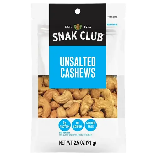 Unsalted Cashew, 2.5 oz - pack of 6 Unsalted Cashew, 2.5 oz - pack of 6