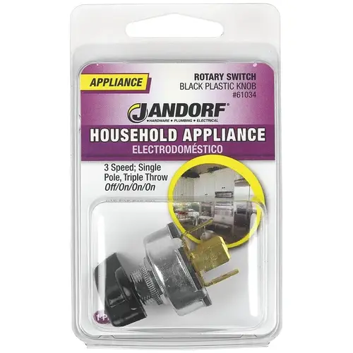 Single Circuit Rotary Switch, 1 A, 125 V, SPTT, Plastic, Black Single Circuit Rotary Switch, 1 A, 125 V, SPTT, Plastic, Black