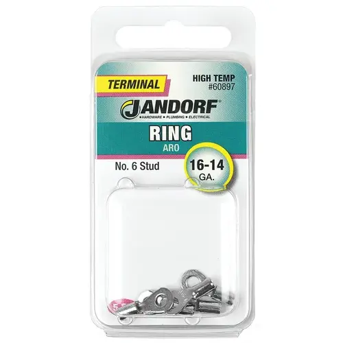 Ring Terminal, 16 to 14 AWG Wire, #6 Stud