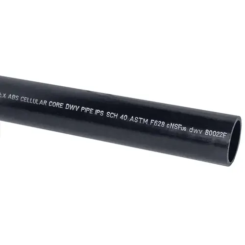Pipe, 2 in, 10 ft L, DWV, Solvent Weld, SCH 40 Schedule, ABS/Foam, Black - 120" Stock Length Pipe, 2 in, 10 ft L, DWV, Solvent Weld, SCH 40 Schedule, ABS/Foam, Black - 120" Stock Length
