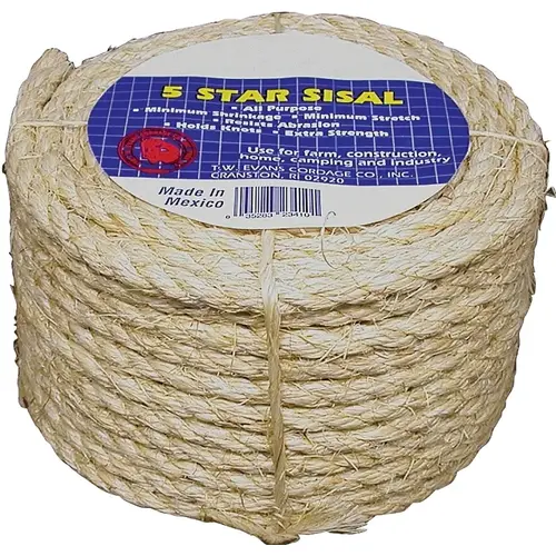 Fiber Rope, 1/2 in Dia, 665 ft L, Sisal, Natural