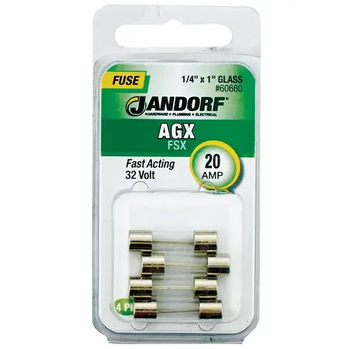 Fast Acting Fuse, 20 A, 32 V, 200, 1000 A Interrupt, Glass Body