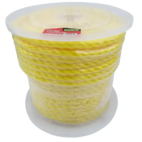 Rope, 1/2 in Dia, 200 ft L, Polypropylene, Yellow Rope, 1/2 in Dia, 200 ft L, Polypropylene, Yellow
