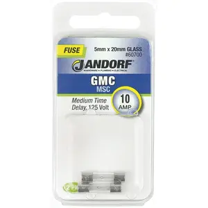 Jandorf 60700 Time Delay Fuse, 10 A, 125 V, 10 kA Interrupt, Glass Body