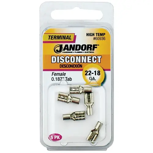 Jandorf Disconnect Terminal, 22 to 18 AWG Wire, Nickel, 5/PK Jandorf Disconnect Terminal, 22 to 18 AWG Wire, Nickel, 5/PK