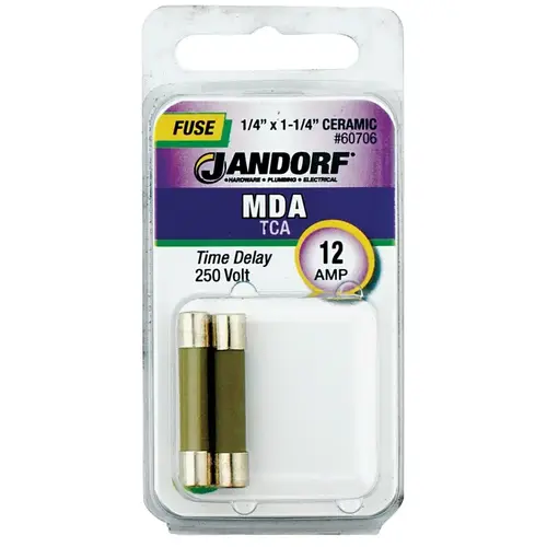 Time Delay Fuse, 12 A, 250 V, 750 A, 10 kA Interrupt, Ceramic Body Time Delay Fuse, 12 A, 250 V, 750 A, 10 kA Interrupt, Ceramic Body