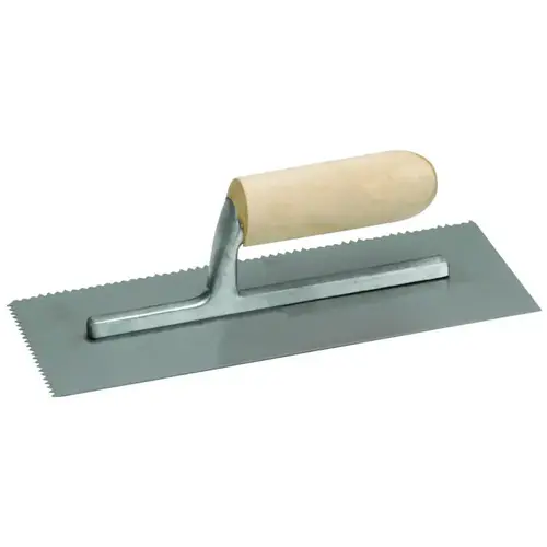 Trowel, 11 in L, 4-1/2 in W, V Notch, Straight Handle Trowel, 11 in L, 4-1/2 in W, V Notch, Straight Handle