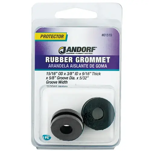 Grommet, Rubber, Black, 9/16 in Thick Panel Grommet, Rubber, Black, 9/16 in Thick Panel