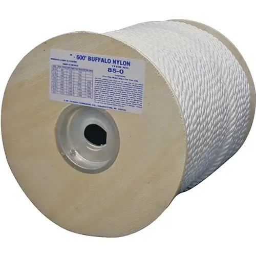 Rope, 3/8 in Dia, 300 ft L, 407 lb Working Load, Nylon, White Rope, 3/8 in Dia, 300 ft L, 407 lb Working Load, Nylon, White