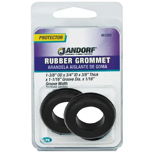 Grommet, Rubber, Black, 3/8 in Thick Panel Grommet, Rubber, Black, 3/8 in Thick Panel